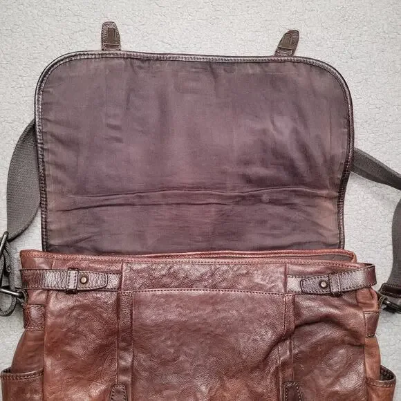 Fossil Messenger Bag Brown Cowhide Leather Crossbody Laptop Satchel Distressed